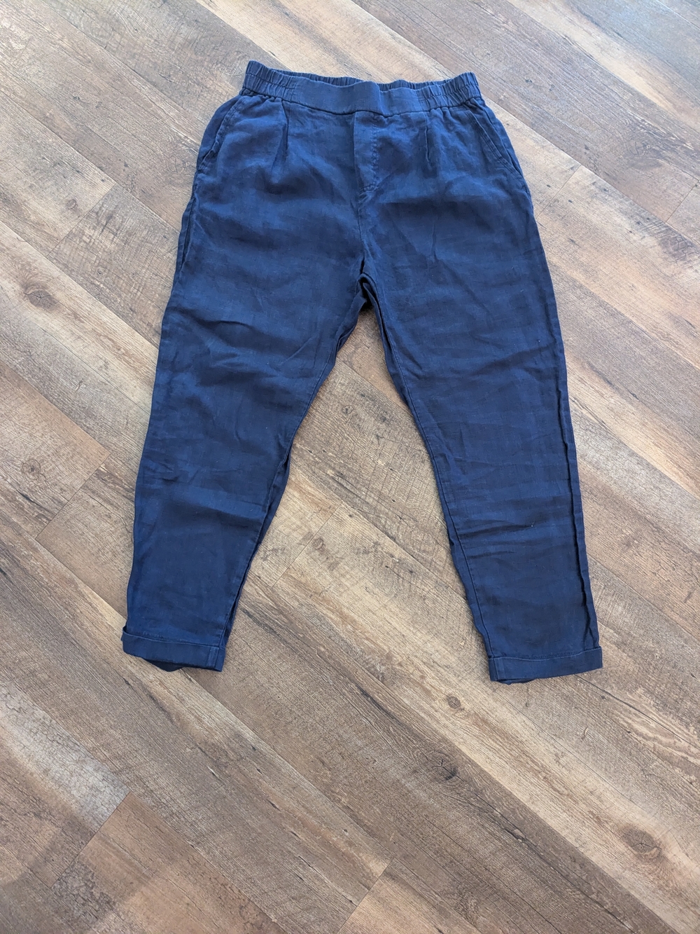 United Colors Of Benetton Navy Linen Elastic Waist Pants